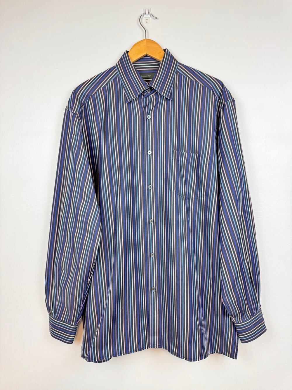 Ermenegildo Zegna 100% Cotton Men Collar Multicolored Button Down Shirt size XXL